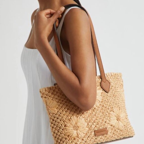 Strathberry Floral Raffia Basket Tote Straw Tan - Picture 6 of 15